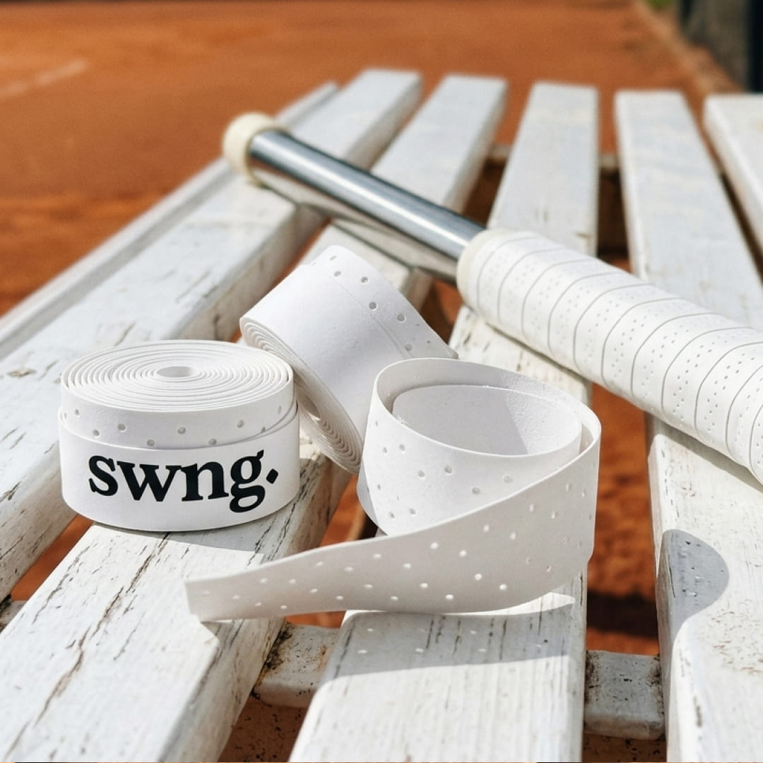 Swng overgrips on a bench next to a SwngPro