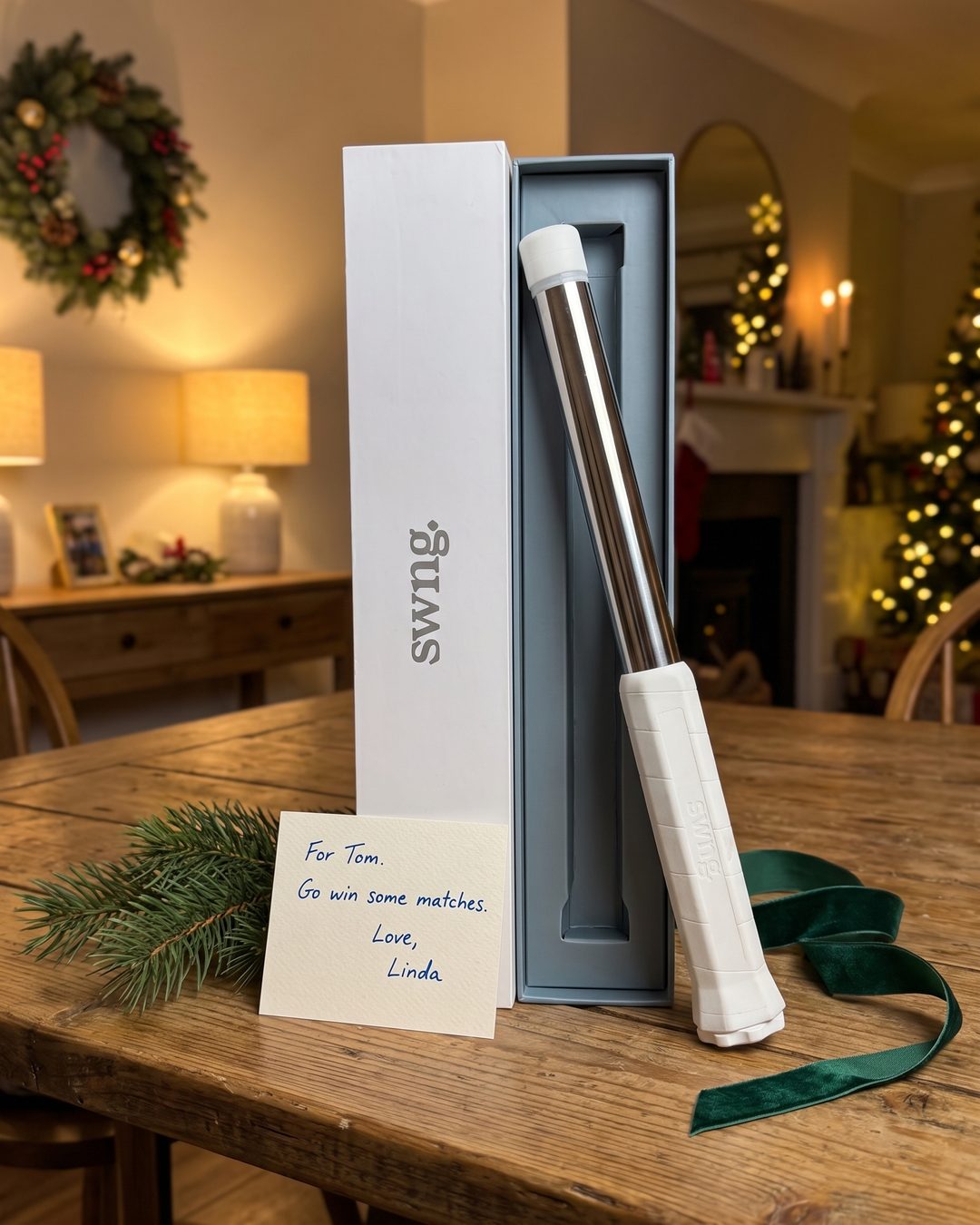 The SwngPro box with a handwritten gift card