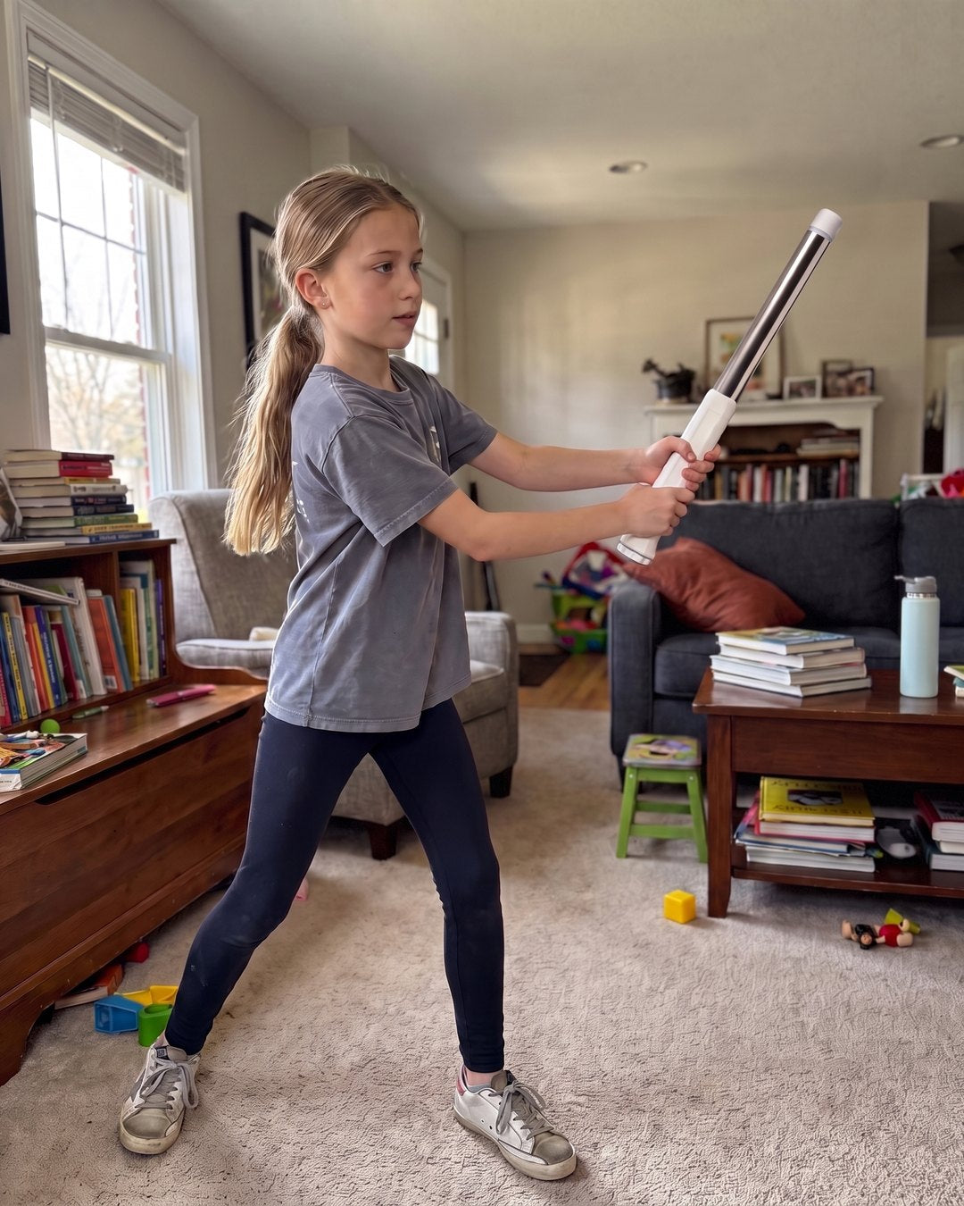 A girl practicing with the SwngPro in her living room